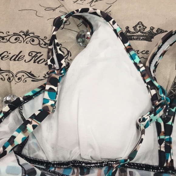 Swim Solutions Print V-Neck Ruffled Tankini Top - Picture 8 of 8